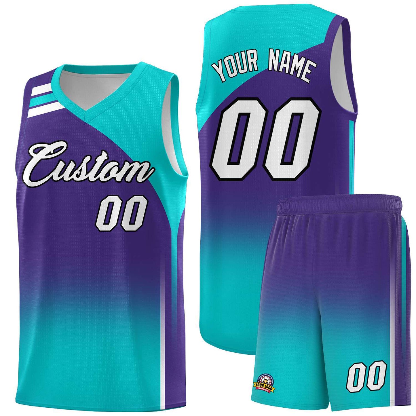 Custom Purple Aqua Gradient Fashion Sets Sports Uniform Basketball Jersey