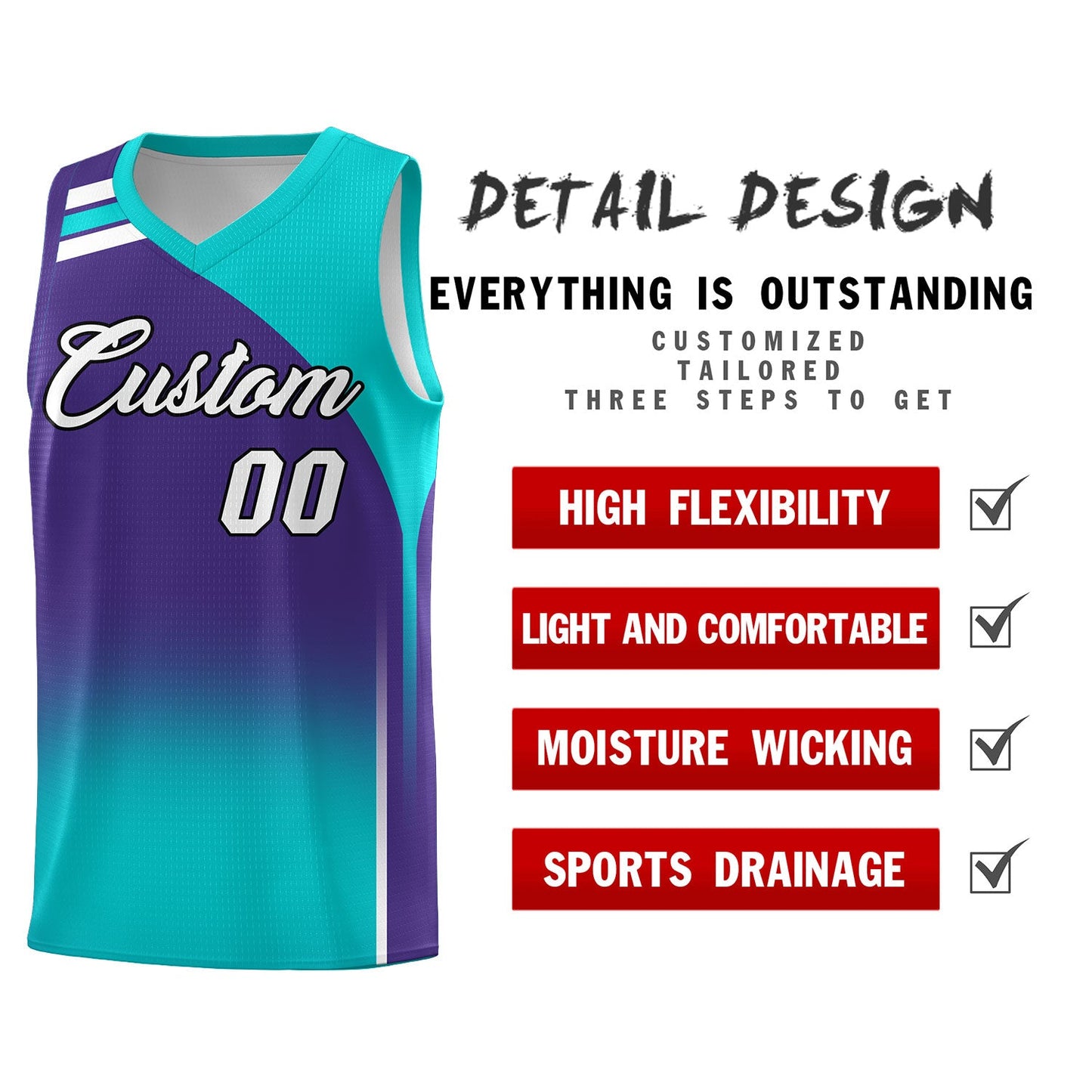Custom Purple Aqua Gradient Fashion Sets Sports Uniform Basketball Jersey Limited