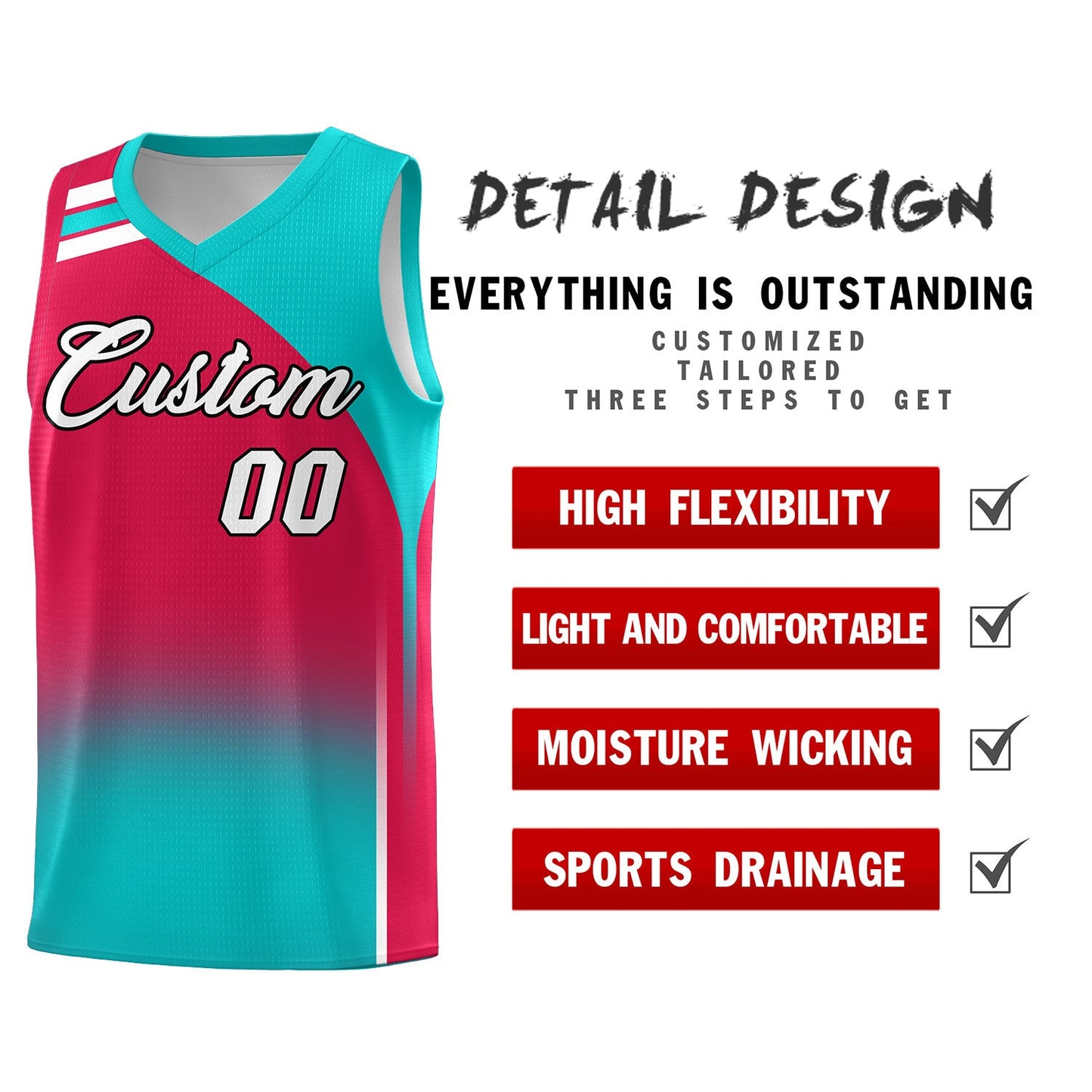 Custom Red Aqua Gradient Fashion Sets Sports Uniform Basketball Jersey Limited