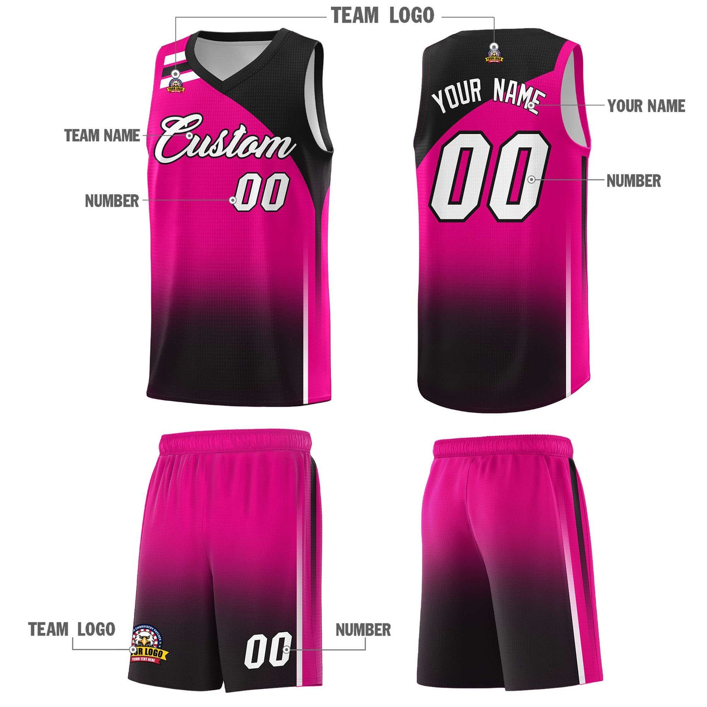 Custom Pink Black Gradient Fashion Sets Sports Uniform Basketball Jersey Limited