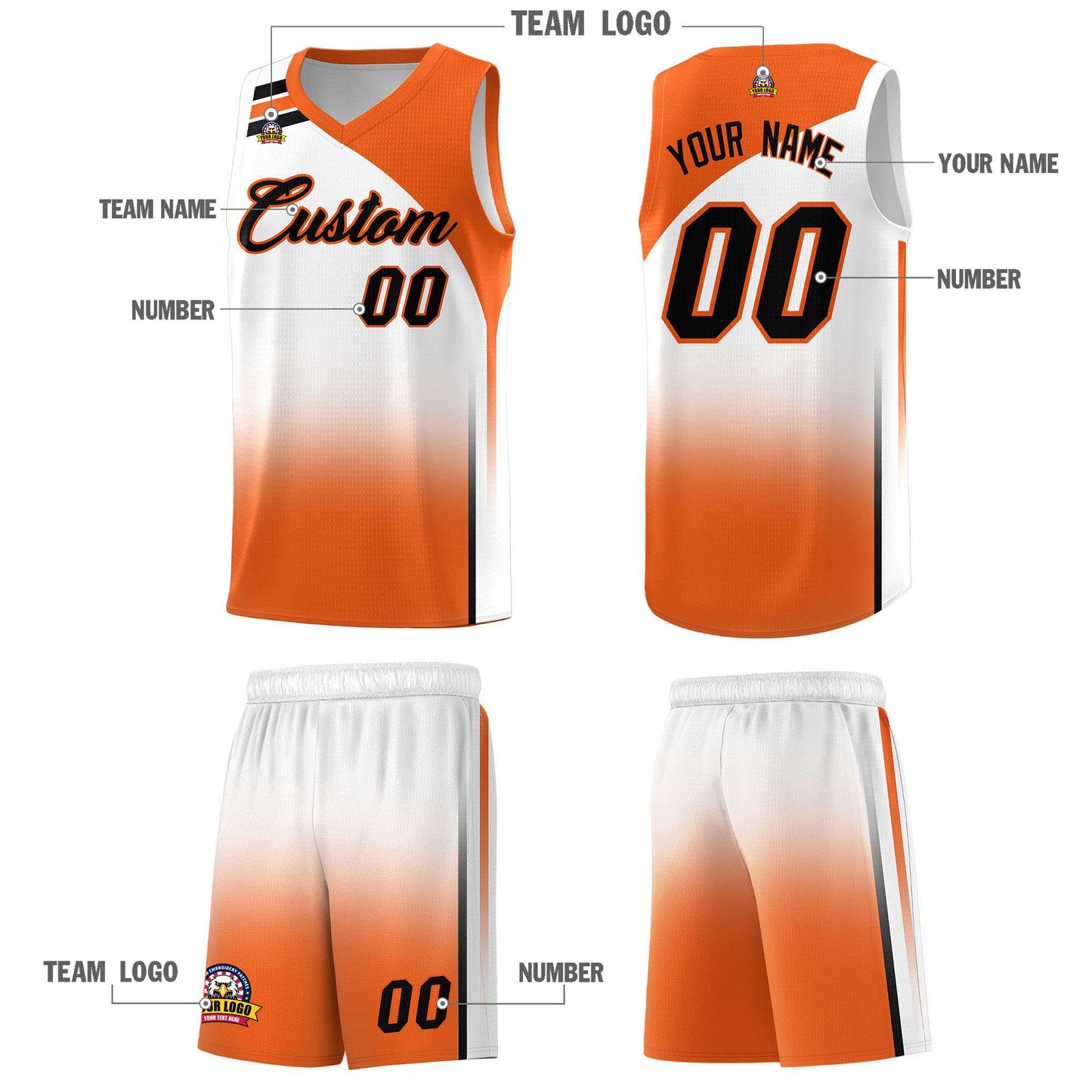 Custom White Orange Gradient Fashion Sets Sports Uniform Basketball Jersey Limited