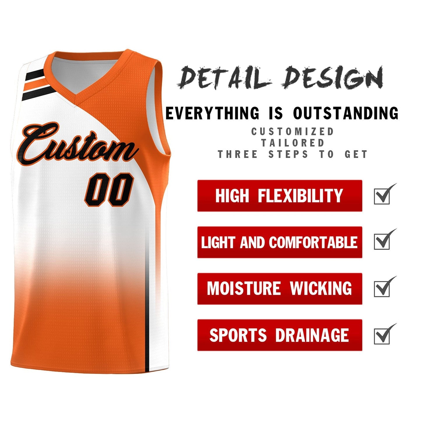 Custom White Orange Gradient Fashion Sets Sports Uniform Basketball Jersey Limited