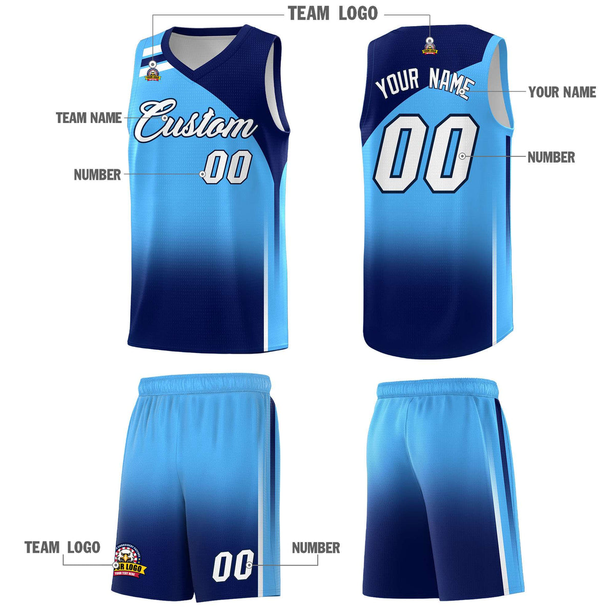 Custom Powder Blue Navy Gradient Fashion Sets Sports Uniform Basketball Jersey Limited