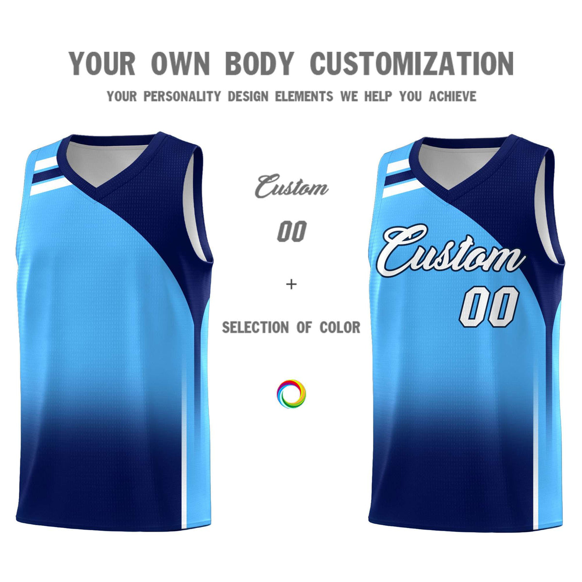 Custom Powder Blue Navy Gradient Fashion Sets Sports Uniform Basketball Jersey Limited