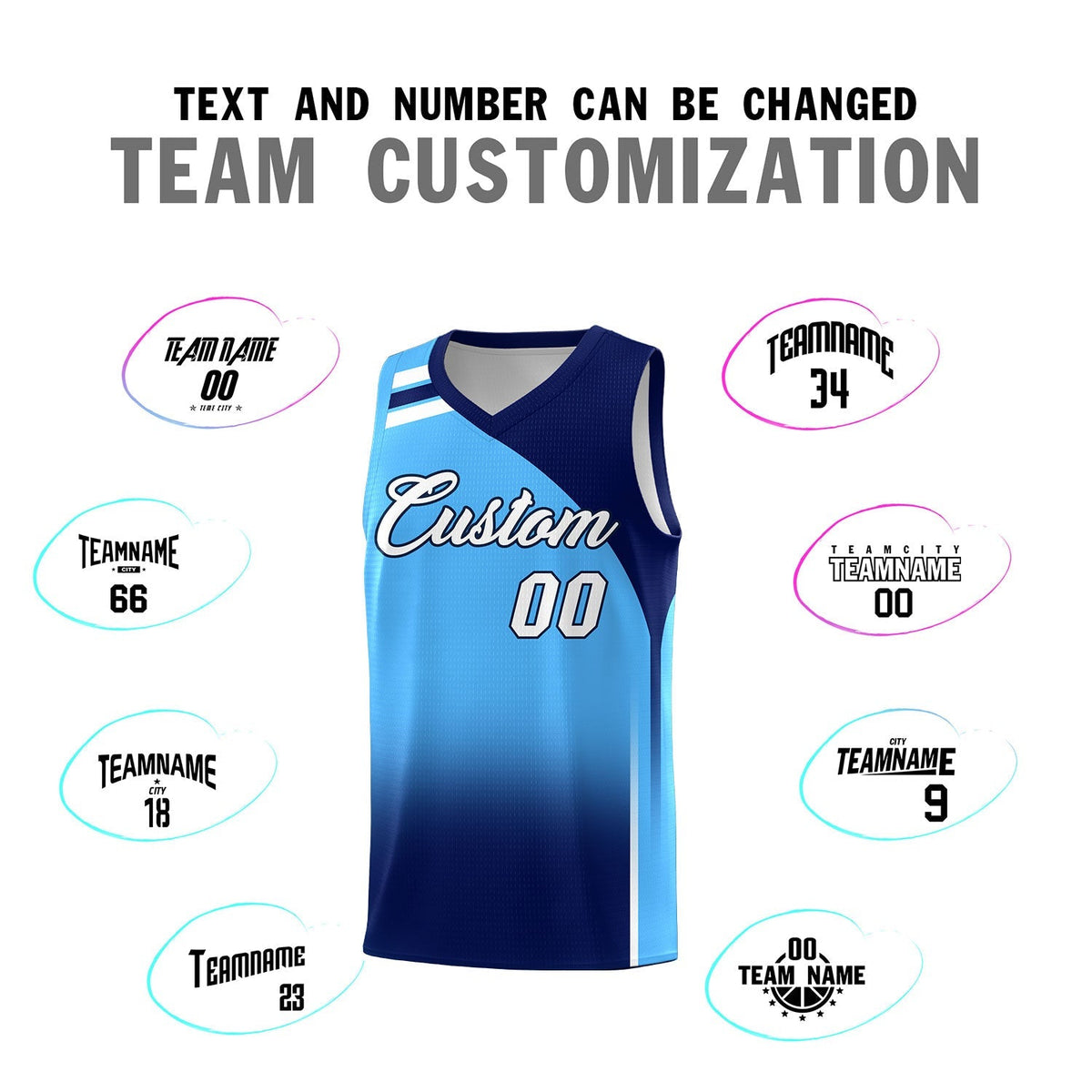 Custom Powder Blue Navy Gradient Fashion Sets Sports Uniform Basketball Jersey Limited