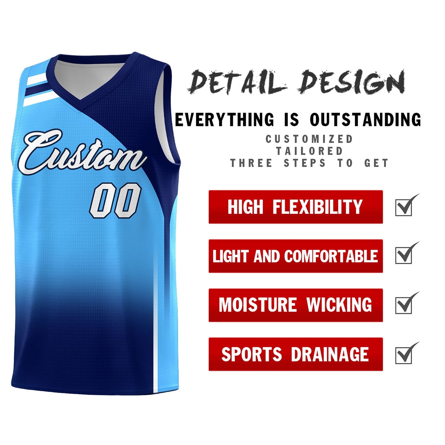 Custom Powder Blue Navy Gradient Fashion Sets Sports Uniform Basketball Jersey Limited
