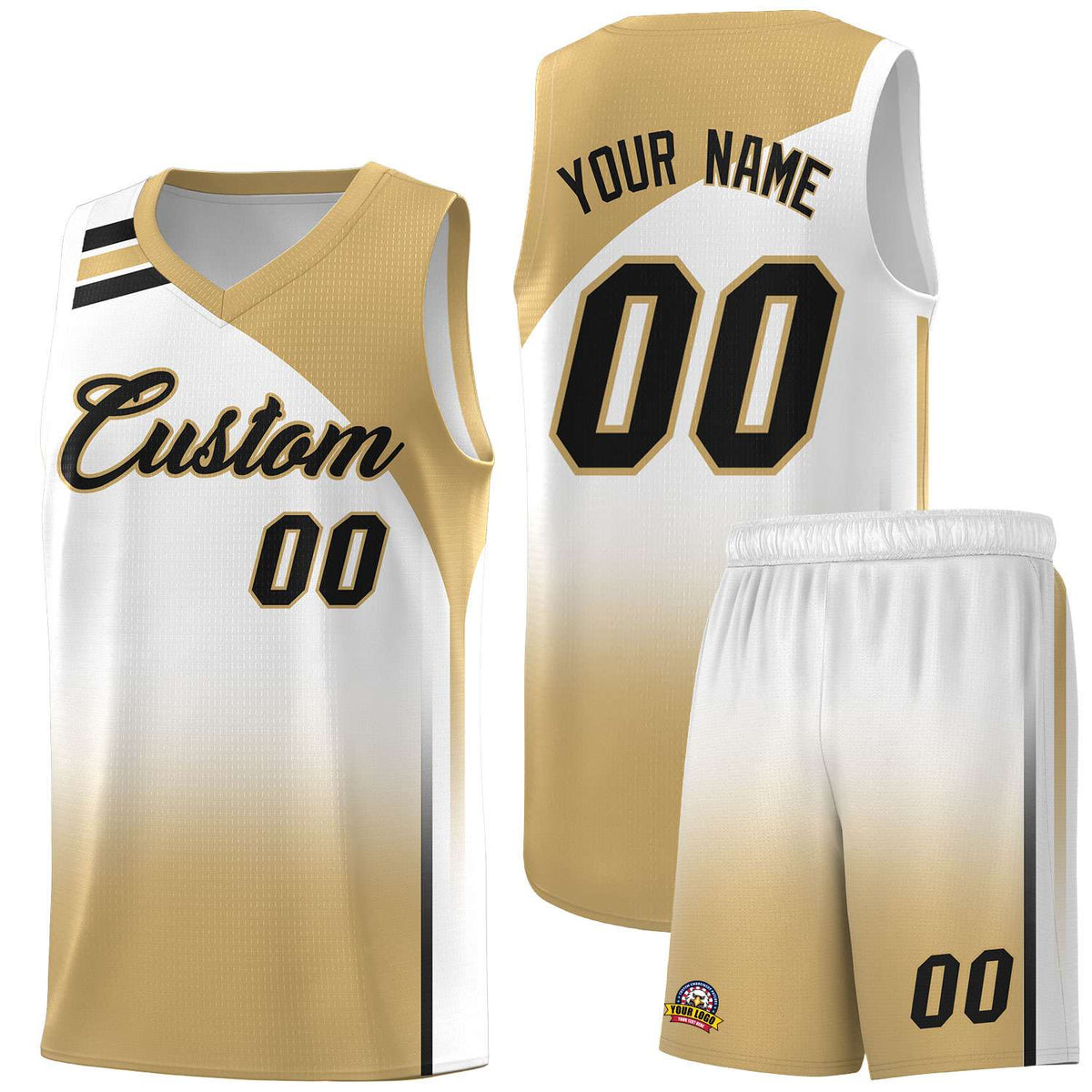 Custom White Old Gold Gradient Fashion Sets Sports Uniform Basketball Jersey