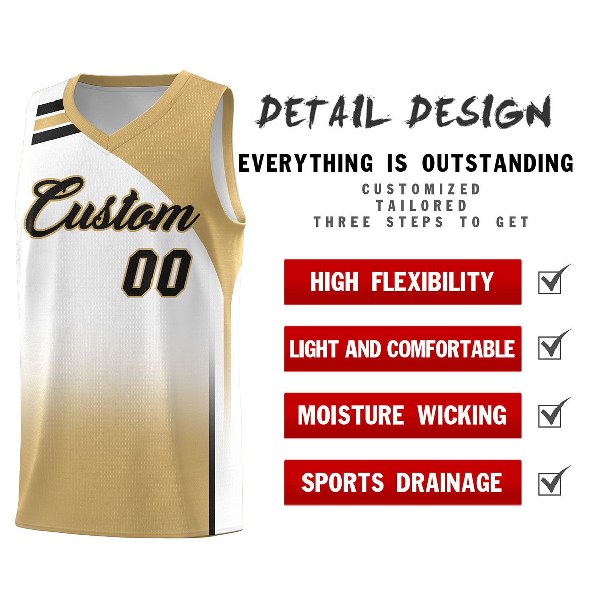 Custom White Old Gold Gradient Fashion Sets Sports Uniform Basketball Jersey Limited