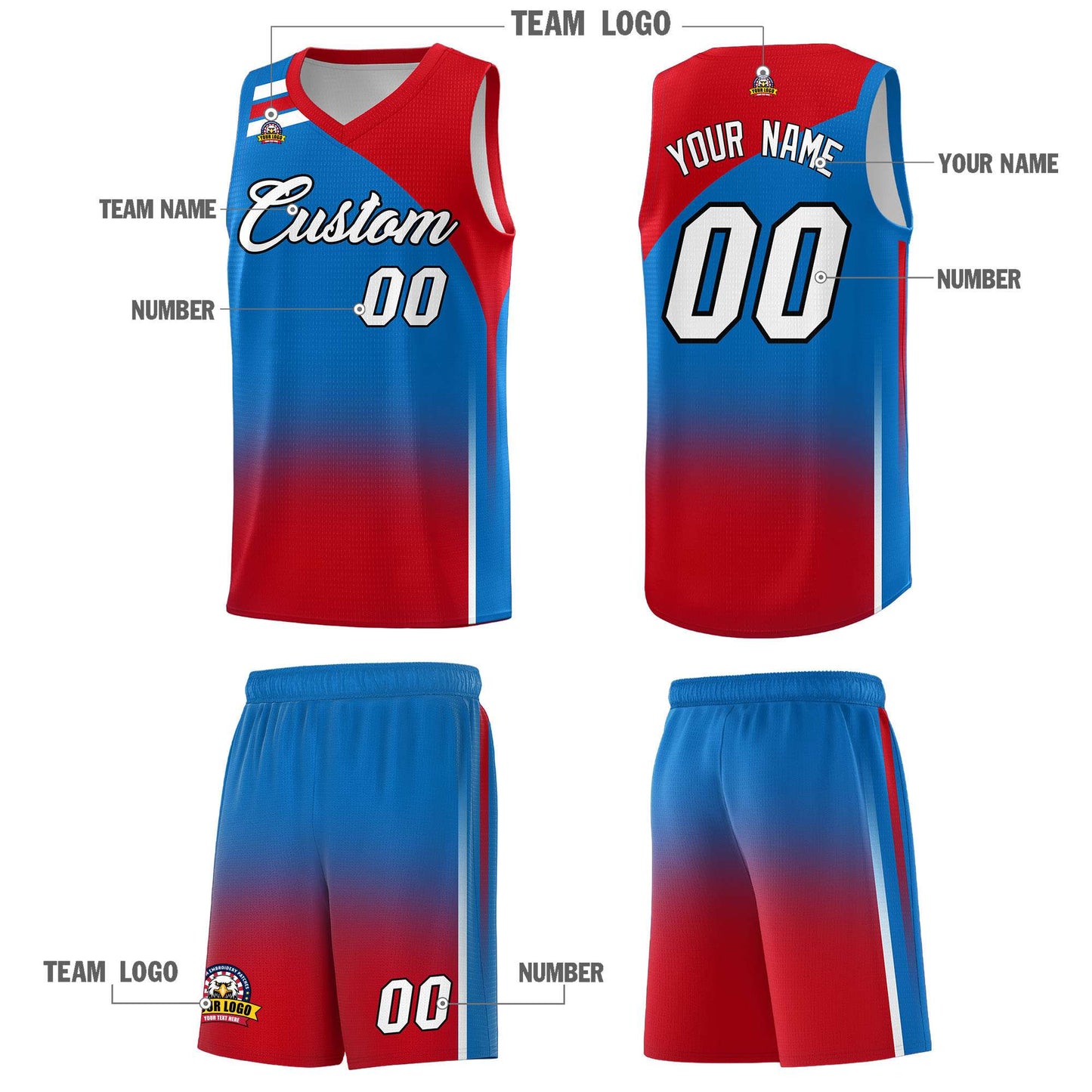 Custom Royal Red Gradient Fashion Sets Sports Uniform Basketball Jersey Limited