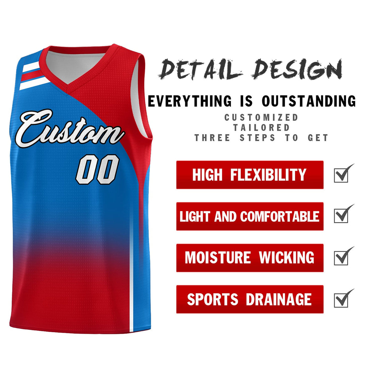 Custom Royal Red Gradient Fashion Sets Sports Uniform Basketball Jersey Limited