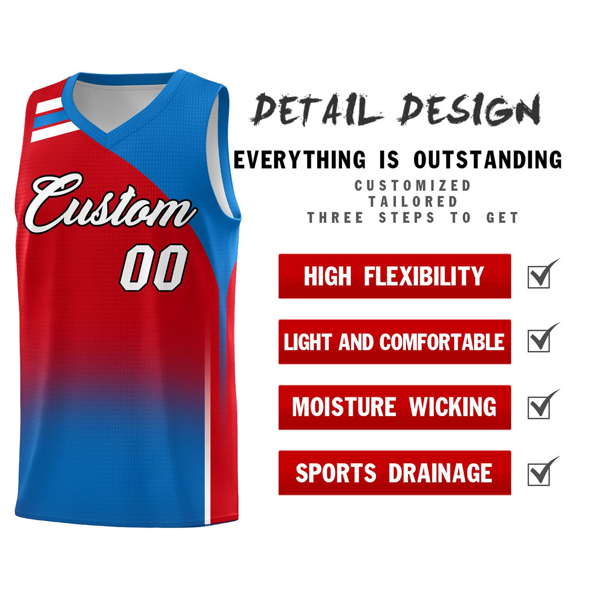 Custom Red Royal Gradient Fashion Sets Sports Uniform Basketball Jersey Limited