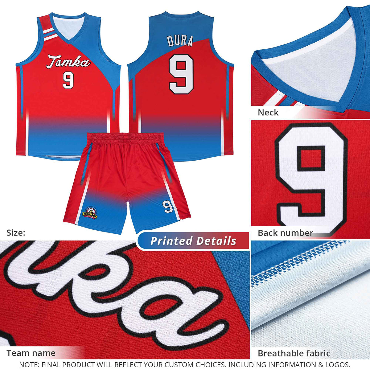 Custom Royal Red Gradient Fashion Sets Sports Uniform Basketball Jersey Limited