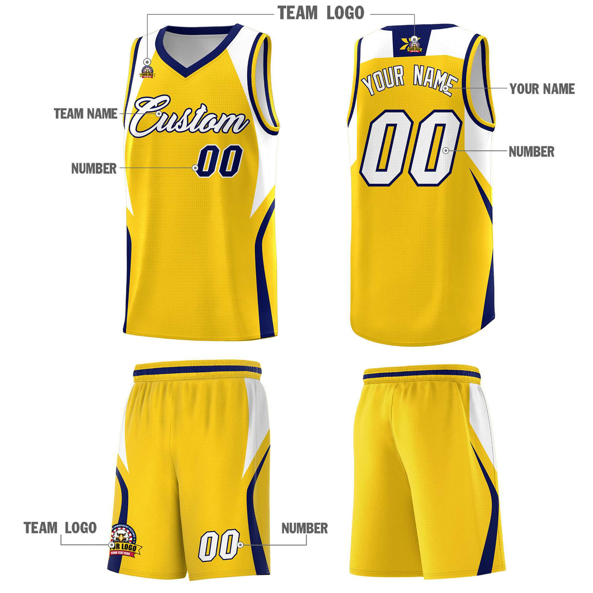 Custom Gold White and Navy Color Block Sports Uniform Basketball Jersey Limited
