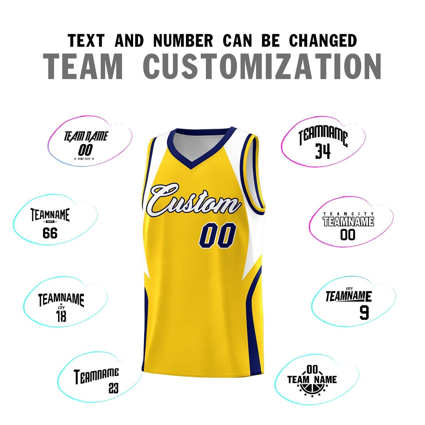Custom Gold White and Navy Color Block Sports Uniform Basketball Jersey Limited
