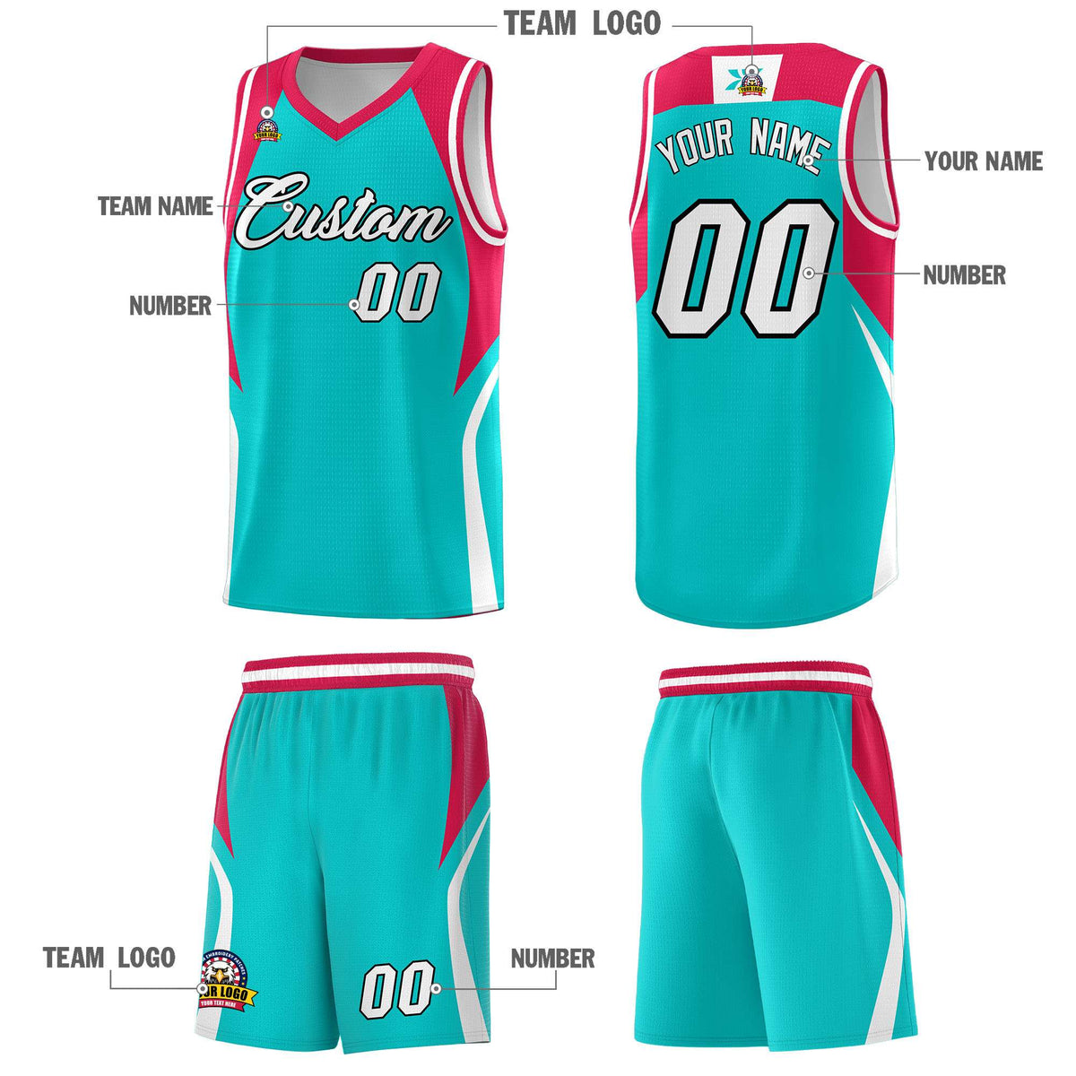 Custom Aqua Red and White Color Block Sports Uniform Basketball Jersey Limited