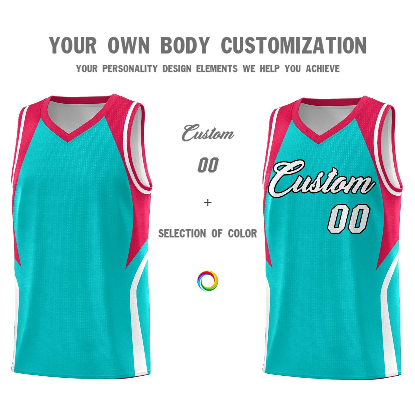 Custom Aqua Red and White Color Block Sports Uniform Basketball Jersey Limited