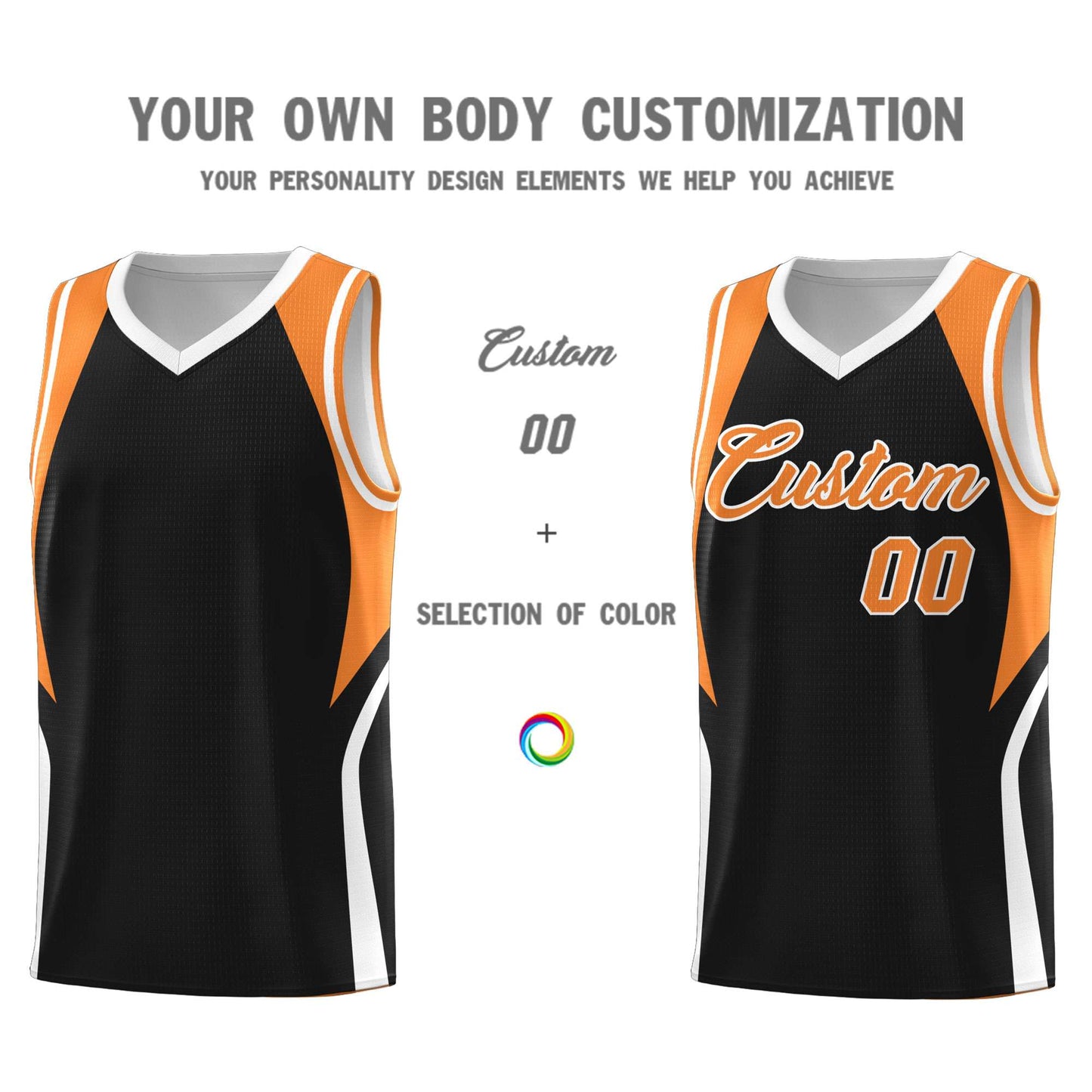 Custom Black Gold Orange and White Color Block Sports Uniform Basketball Jersey Limited