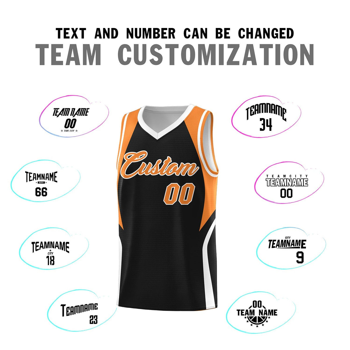 Custom Black Gold Orange and White Color Block Sports Uniform Basketball Jersey Limited