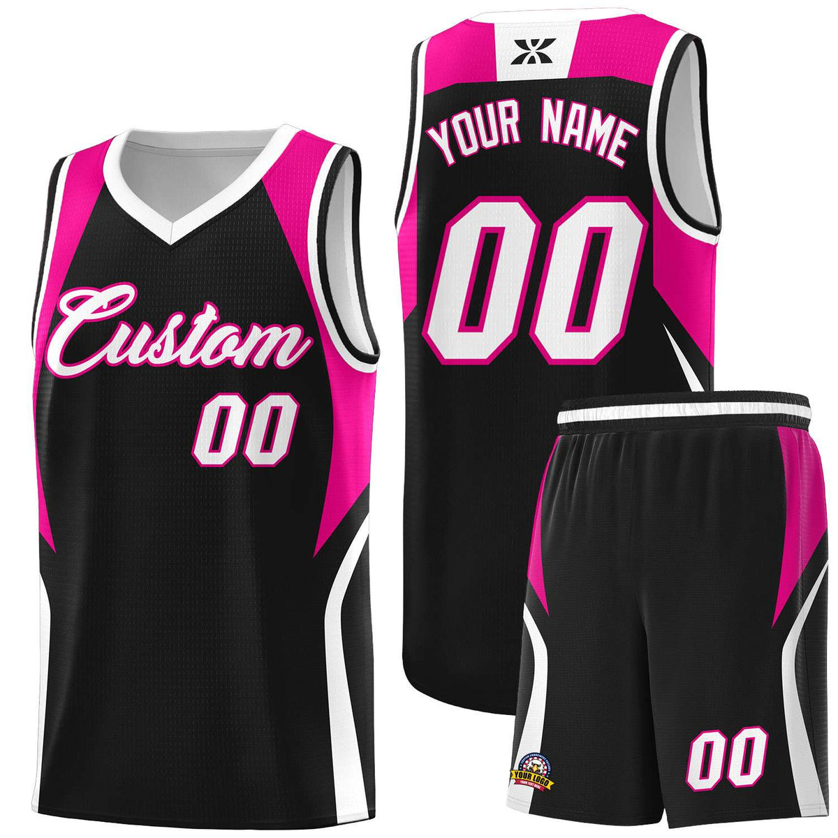 Custom Black Pink and White Color Block Sports Uniform Basketball Jersey