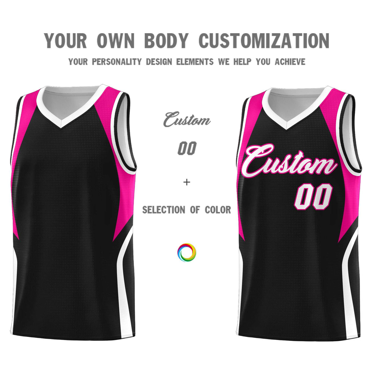 Custom Black Pink and White Color Block Sports Uniform Basketball Jersey Limited