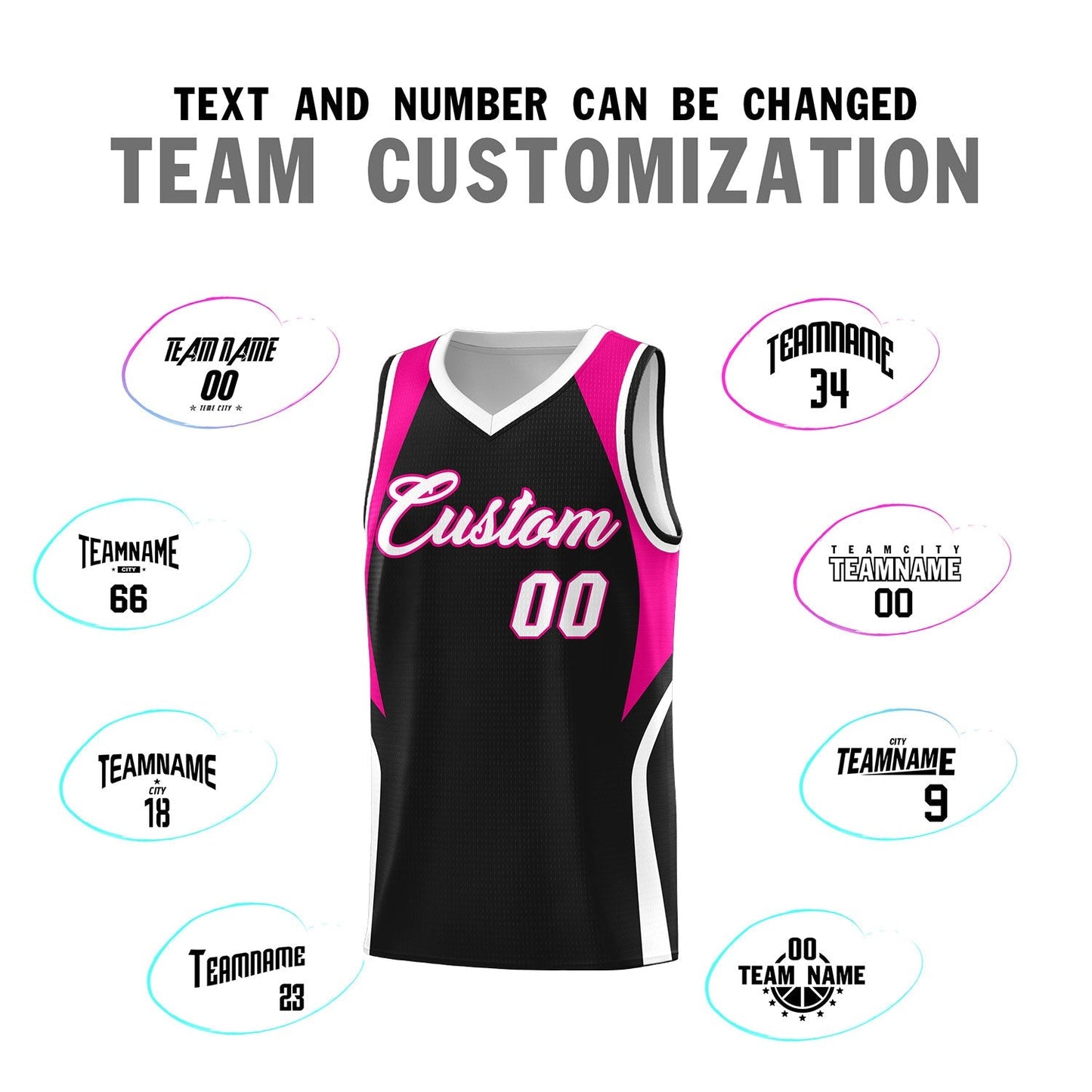 Custom Black Pink and White Color Block Sports Uniform Basketball Jersey Limited