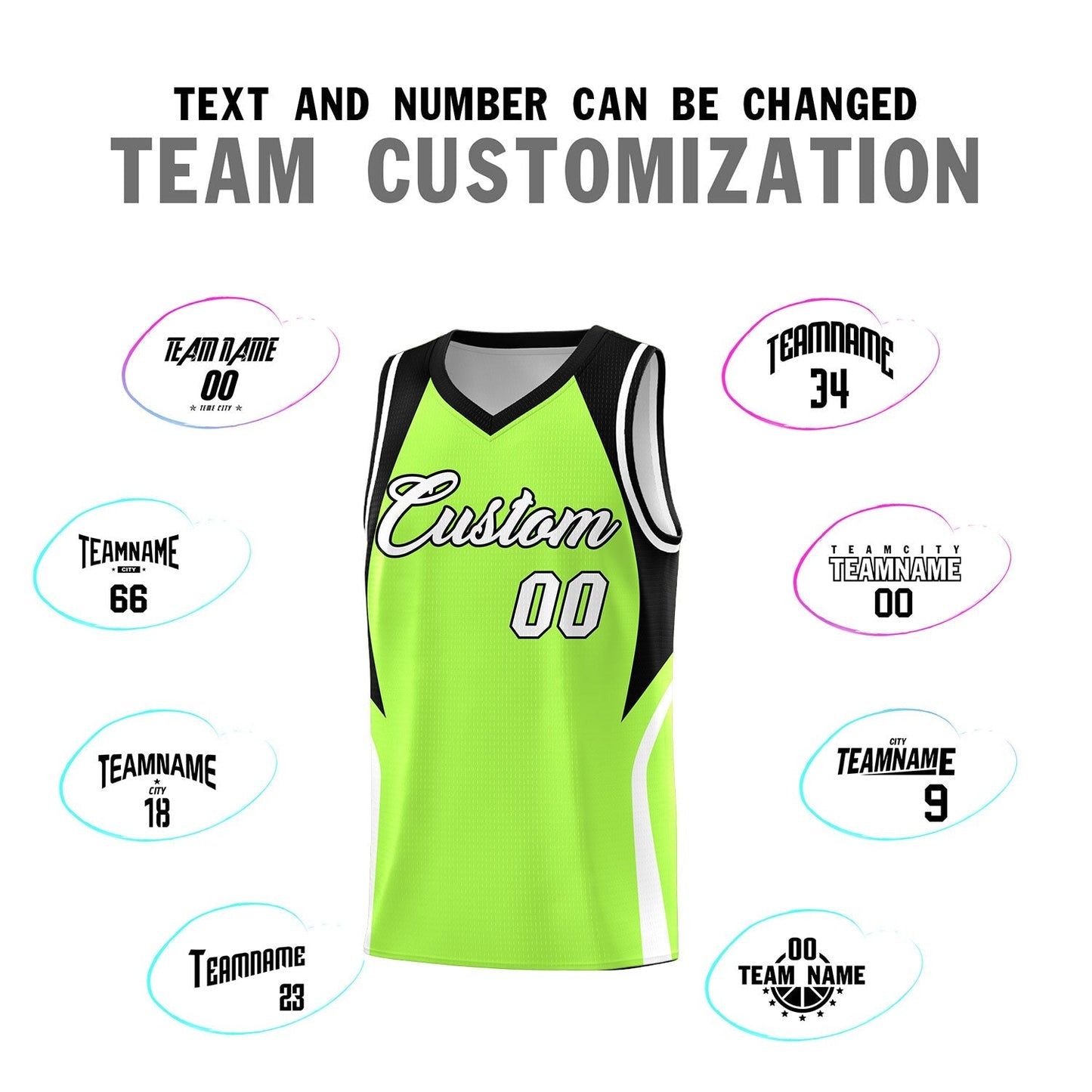 Custom Fluorescent Green Black and White Color Block Sports Uniform Basketball Jersey Limited