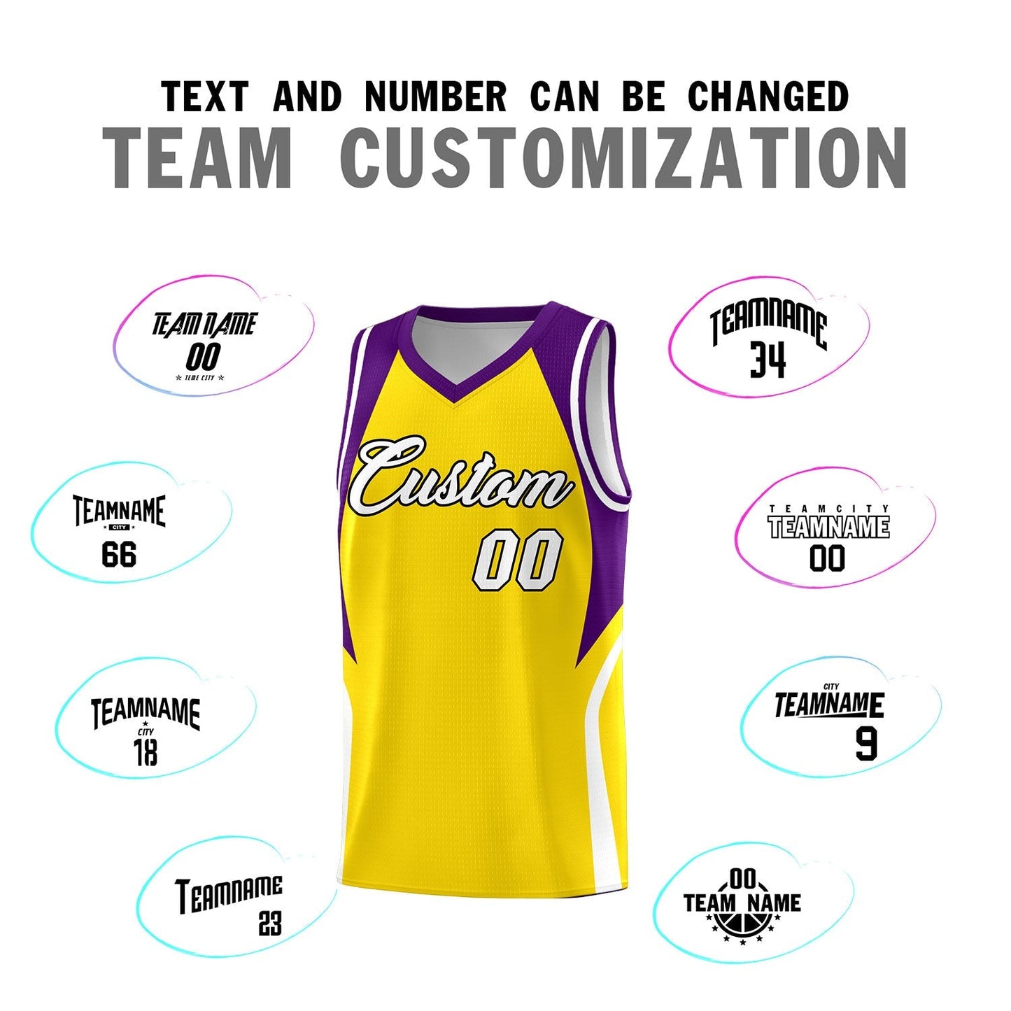 Custom Gold Purple and White Color Block Sports Uniform Basketball Jersey Limited