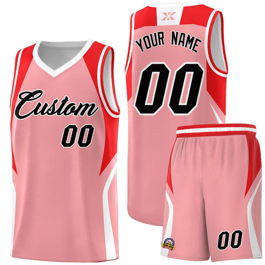 Custom Light Pink Red and White Color Block Sports Uniform Basketball Jersey