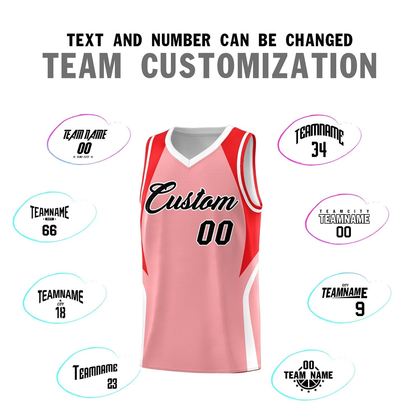 Custom Light Pink Red and White Color Block Sports Uniform Basketball Jersey Limited
