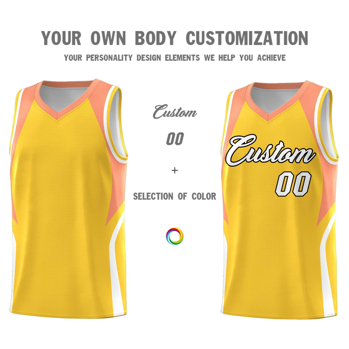 Custom Gold Orange and White Color Block Sports Uniform Basketball Jersey Limited