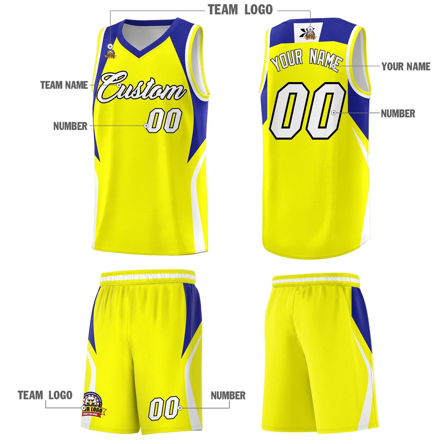 Custom Gold Royal and White Color Block Sports Uniform Basketball Jersey Limited
