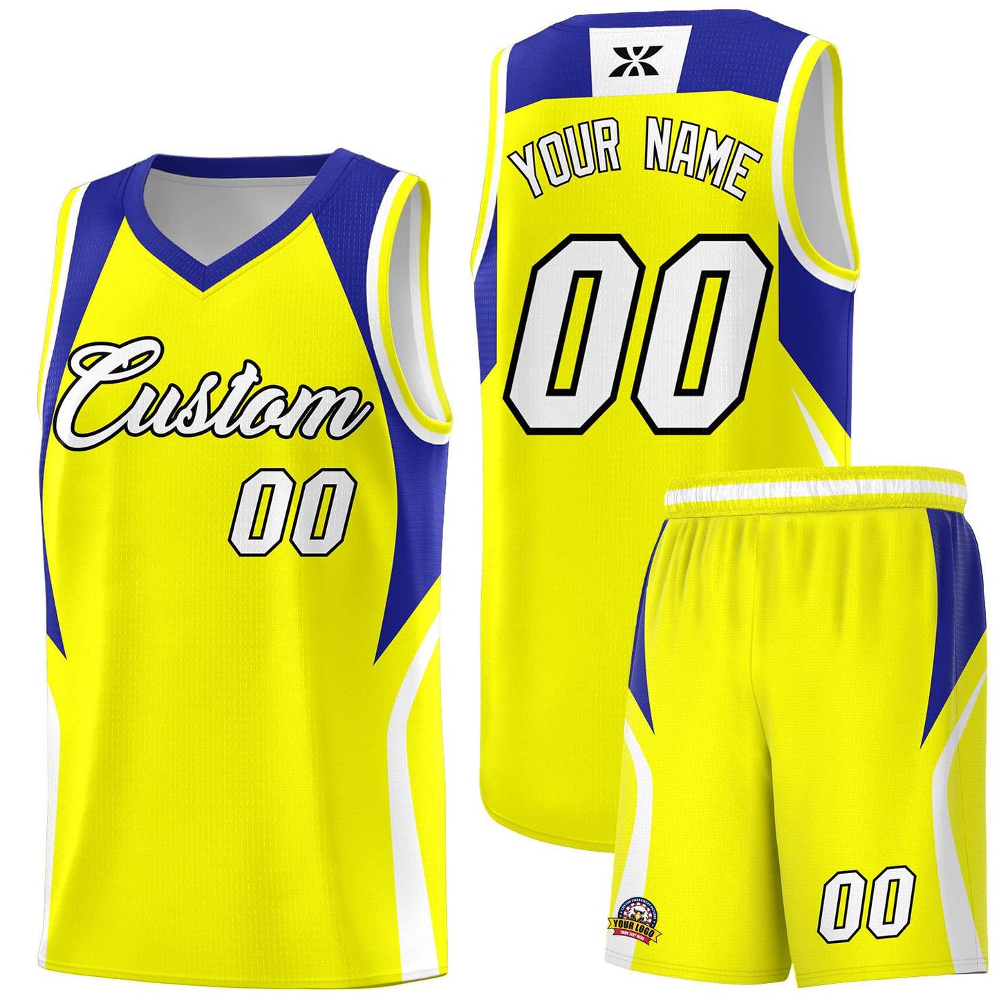 Custom Gold Royal and White Color Block Sports Uniform Basketball Jersey