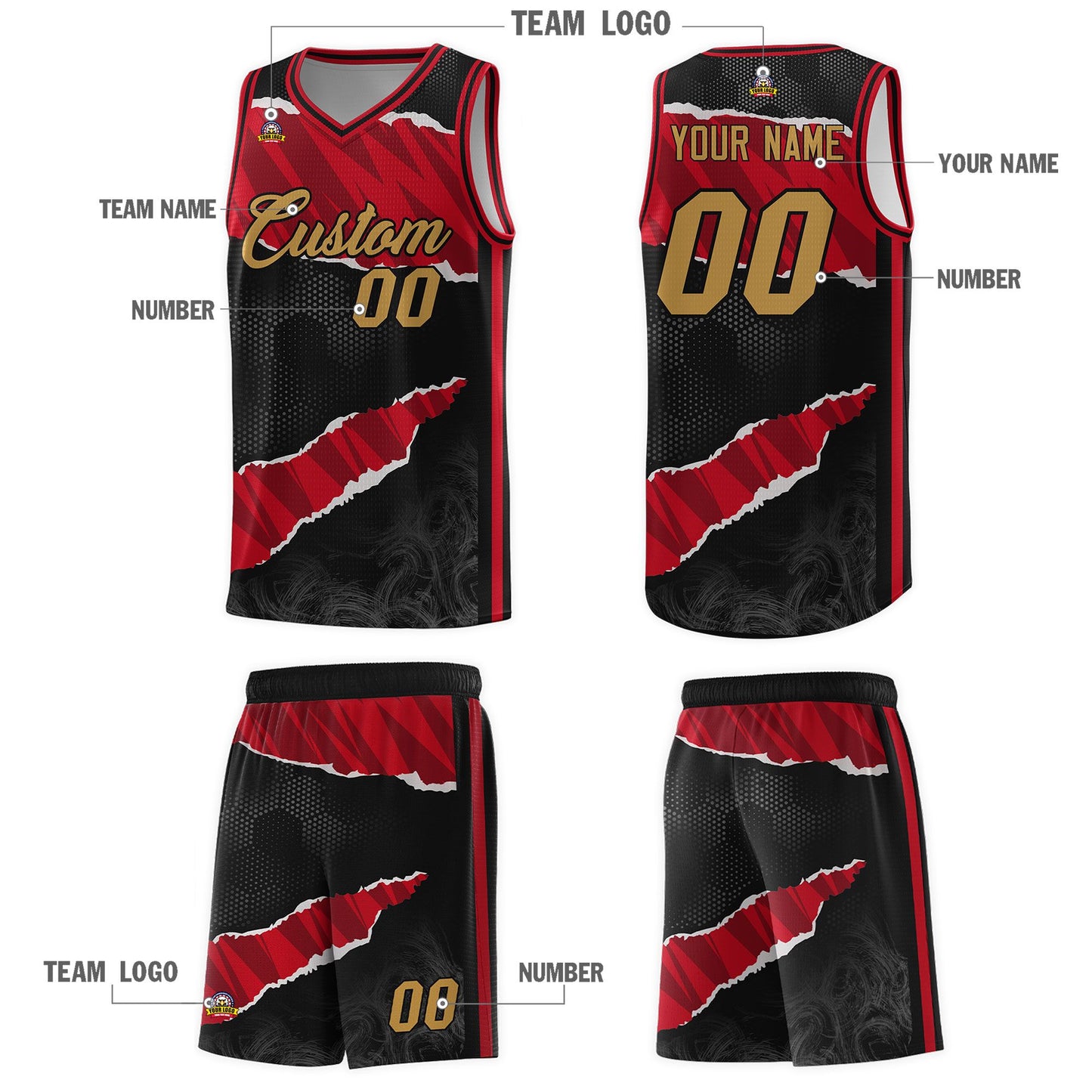 Custom Black Red-Black Tear Graffiti Pattern Sports Uniform Basketball Jersey Limited