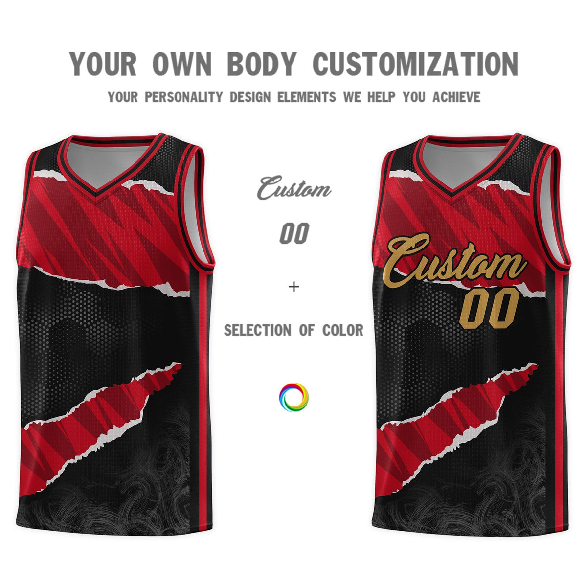 Custom Black Red-Black Tear Graffiti Pattern Sports Uniform Basketball Jersey Limited