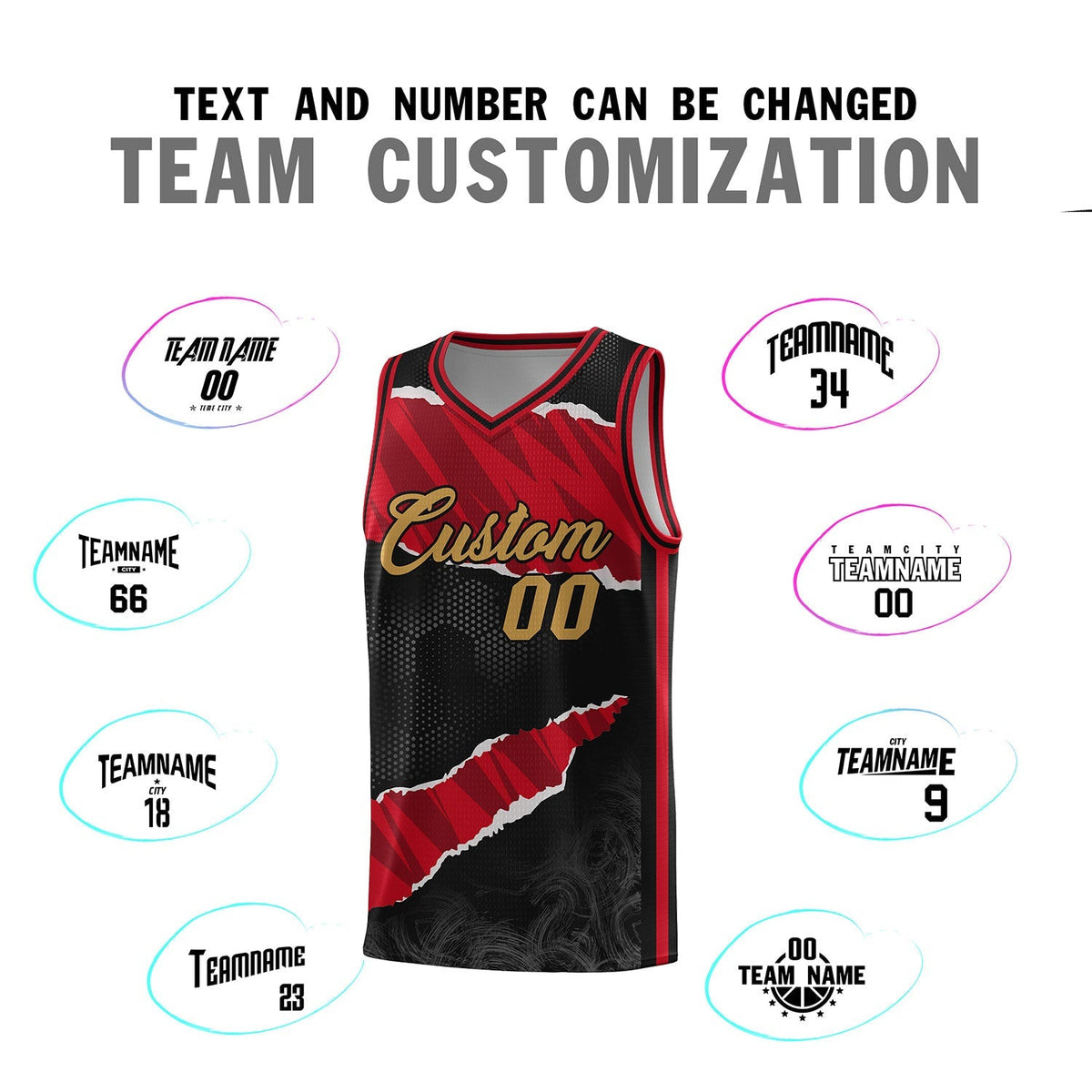 Custom Black Red-Black Tear Graffiti Pattern Sports Uniform Basketball Jersey Limited