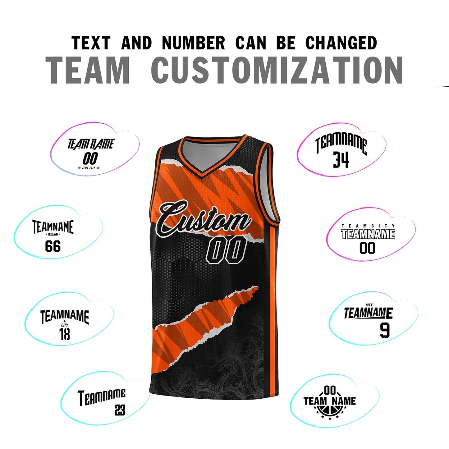 Custom Black Orange-Black Tear Graffiti Pattern Sports Uniform Basketball Jersey Limited