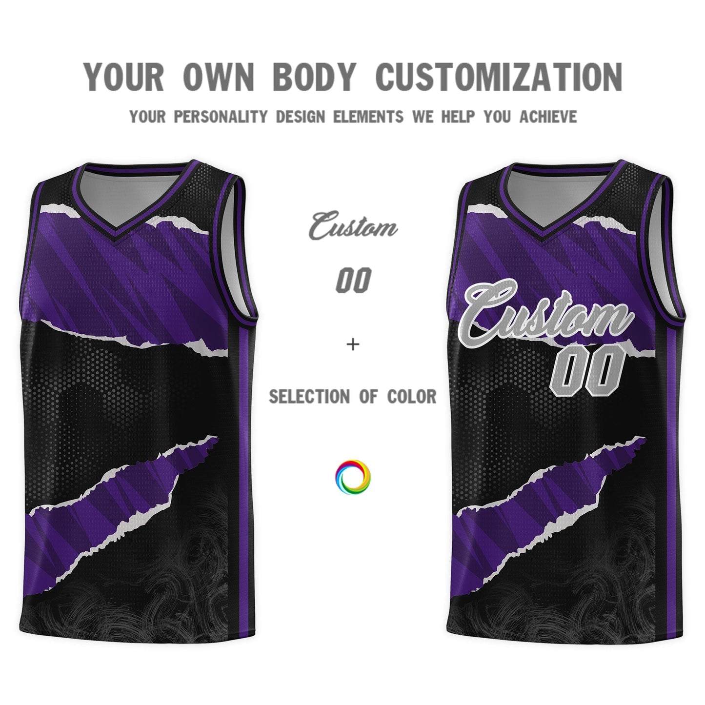 Custom Black Purple-Black Tear Graffiti Pattern Sports Uniform Basketball Jersey Limited