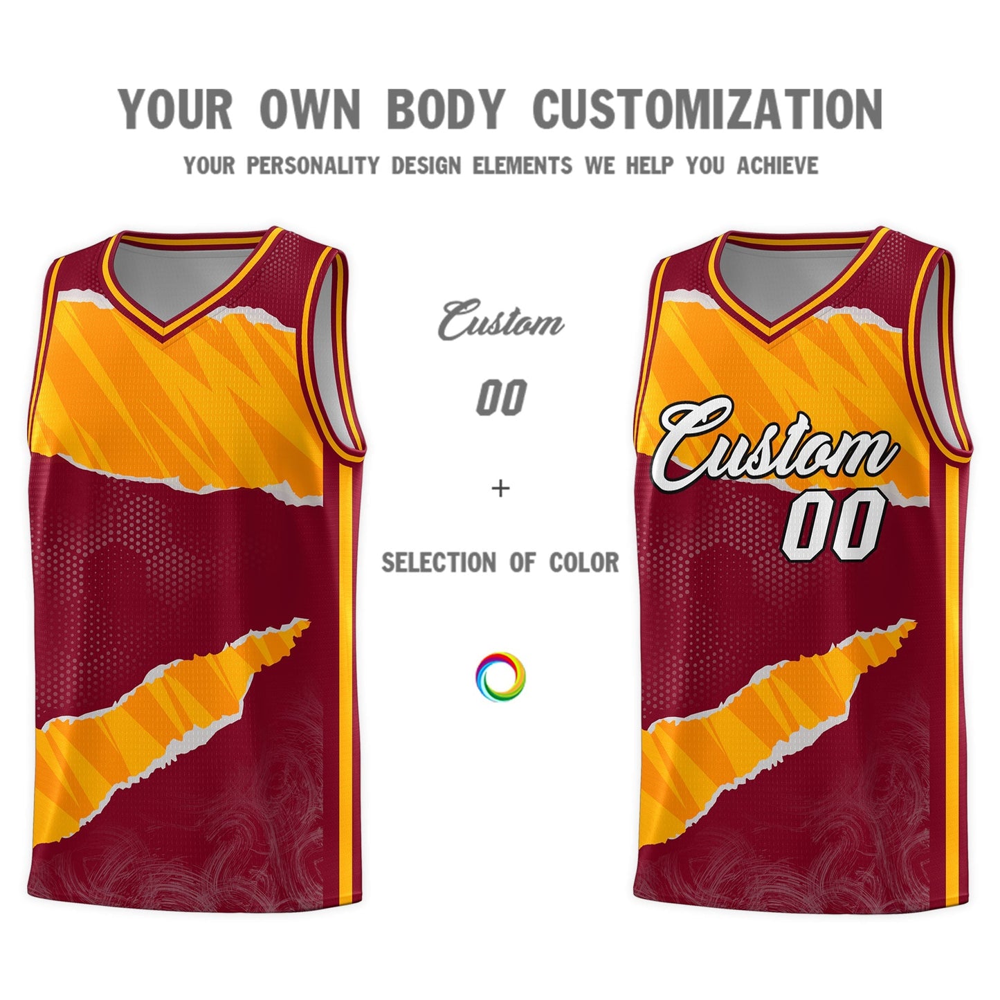 Custom Crimson Yellow-Orange Tear Graffiti Pattern Sports Uniform Basketball Jersey Limited