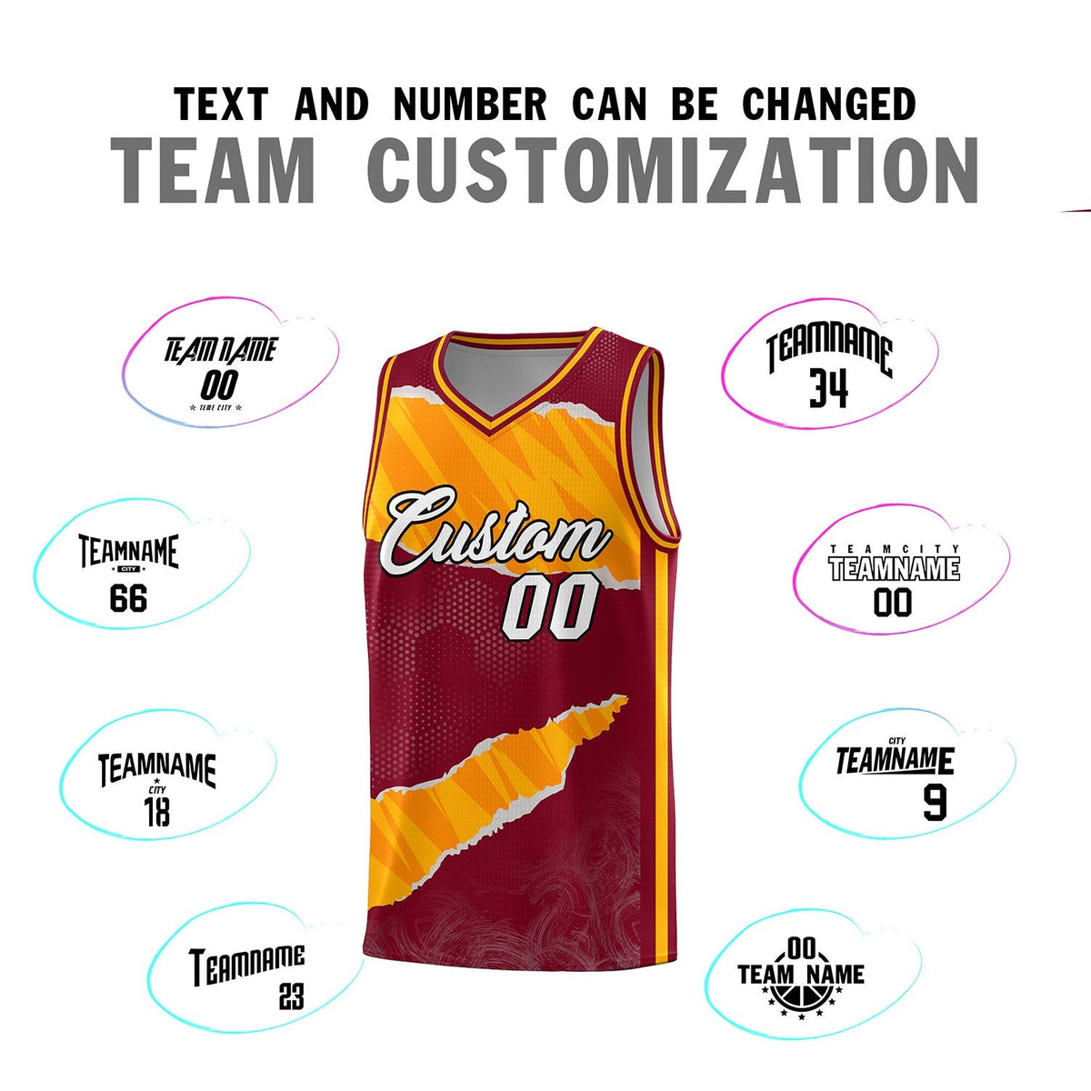 Custom Crimson Yellow-Orange Tear Graffiti Pattern Sports Uniform Basketball Jersey Limited
