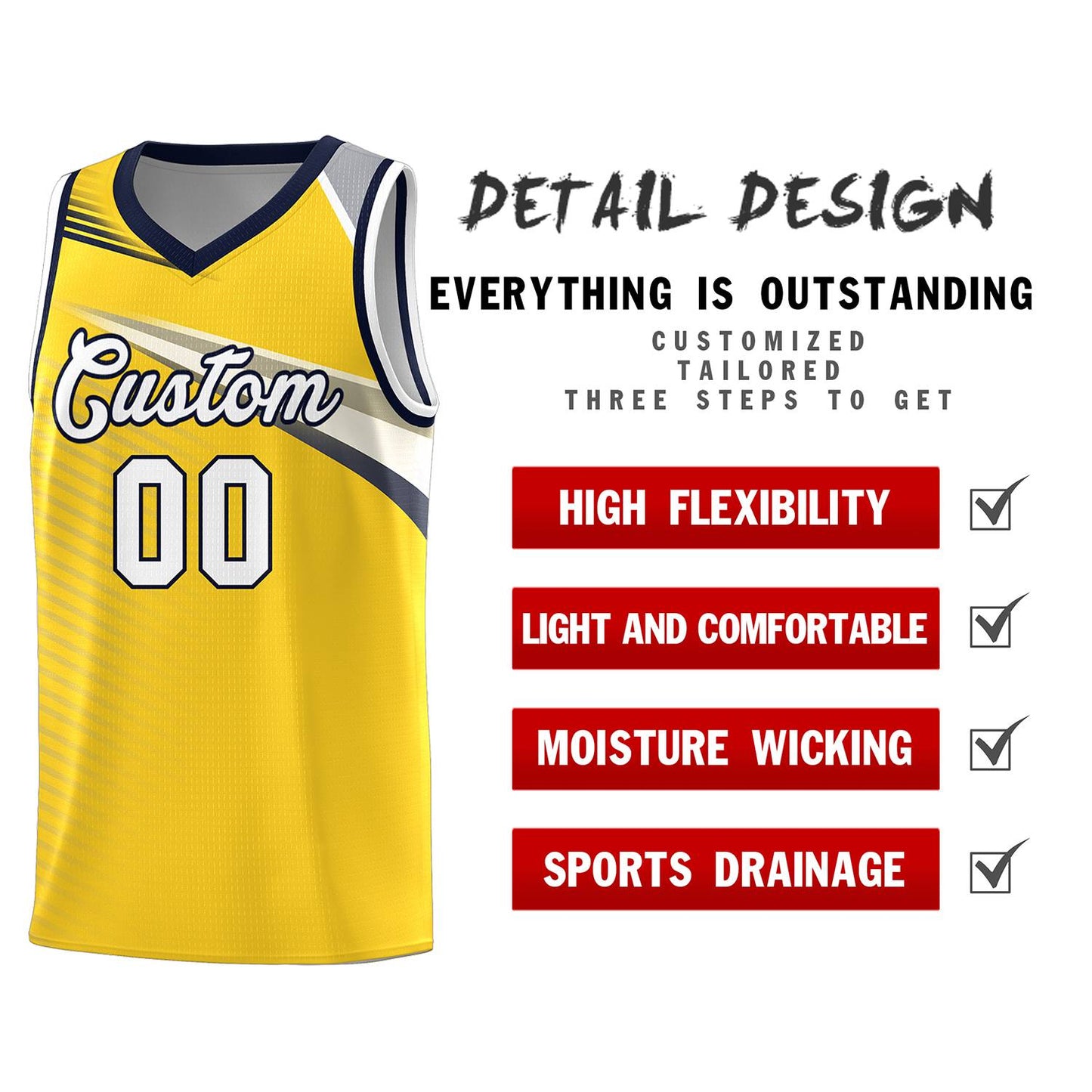 Custom Gold White-Navy Chest Color Block Sports Uniform Basketball Jersey Limited