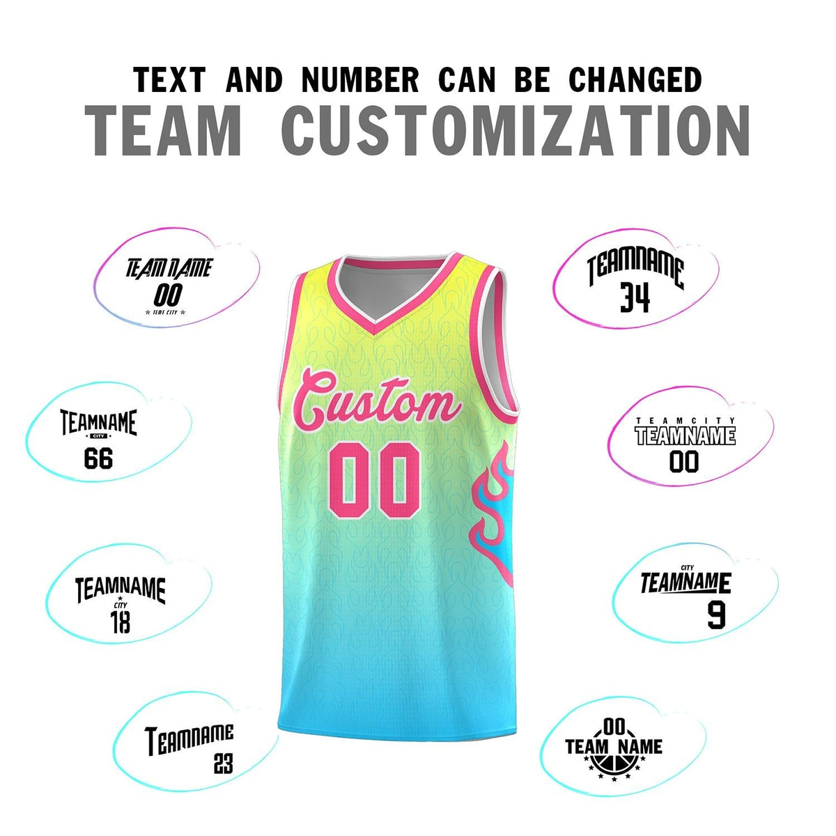 Custom Gold Light Blue-Pink Flame Gradient Fashion Sports Uniform Basketball Jersey Limited