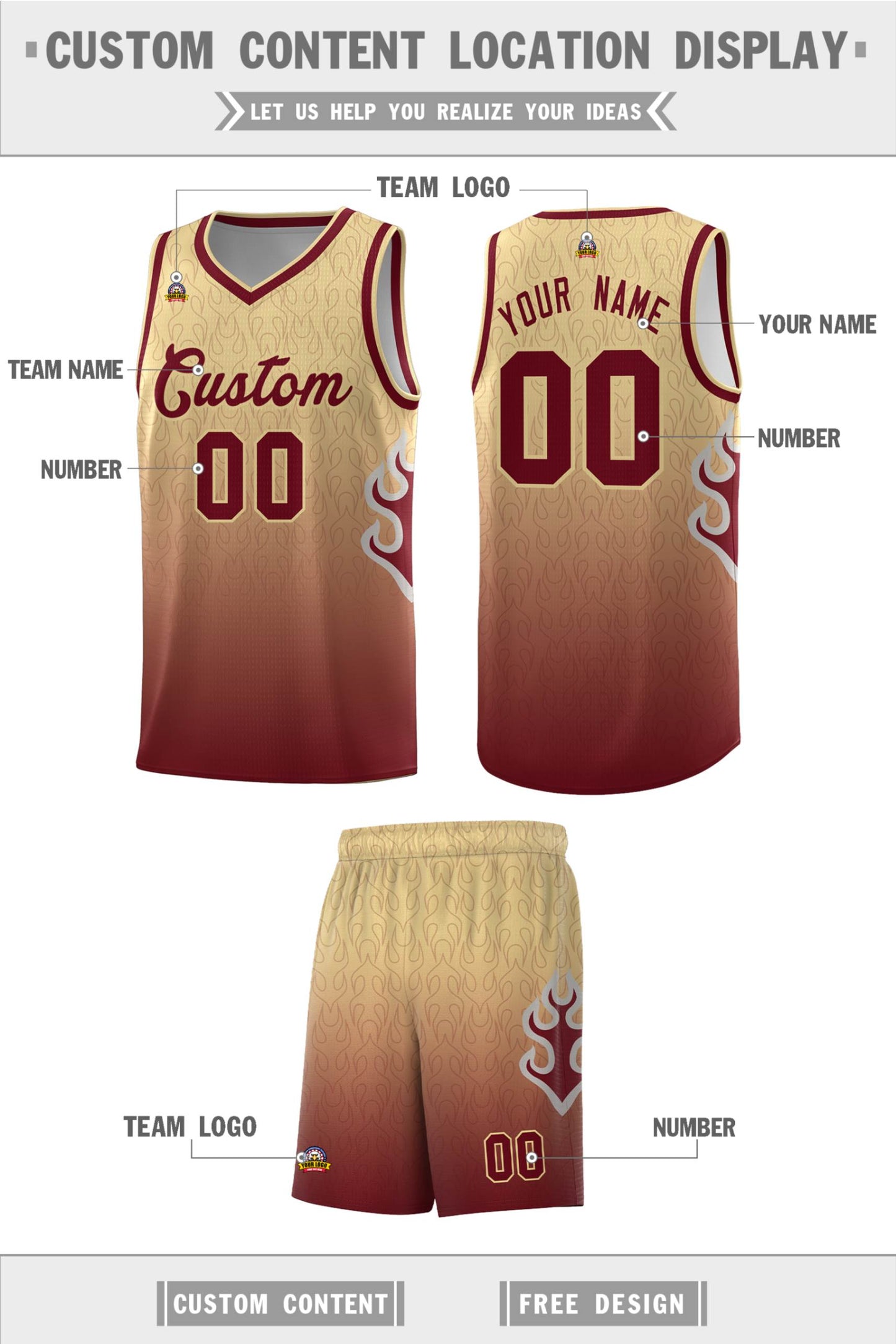 Custom Khaki Crimson-Khaki Flame Gradient Fashion Sports Uniform Basketball Jersey Limited