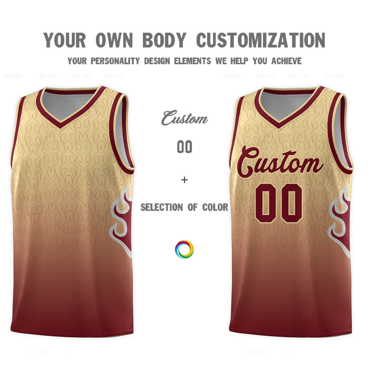 Custom Khaki Crimson-Khaki Flame Gradient Fashion Sports Uniform Basketball Jersey Limited