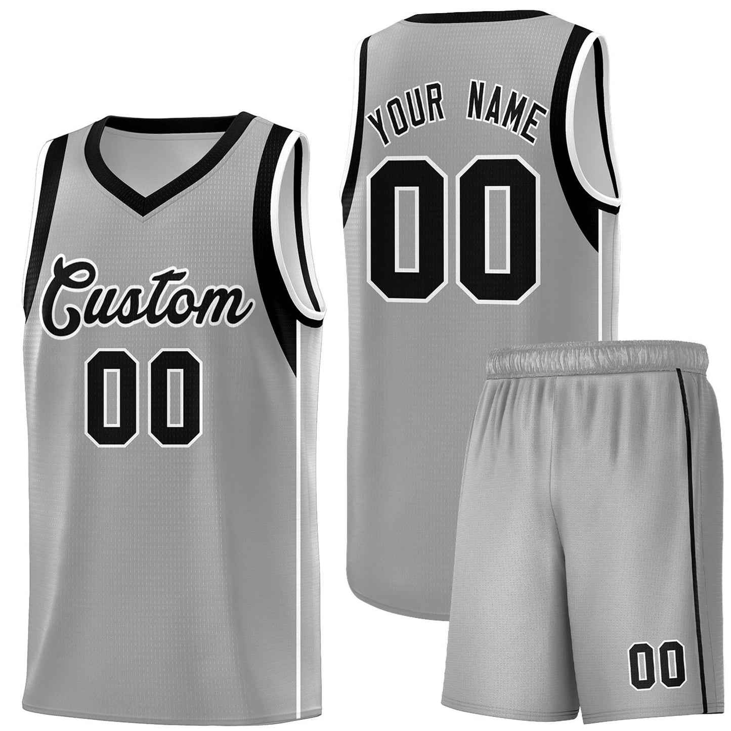 Custom Gray Black-White Sleeve Color Blocking Classic Sets Sports Uniform Basketball Jersey