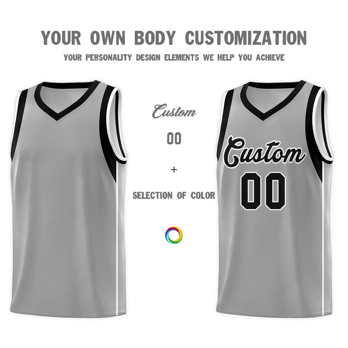 Custom Gray Black-White Sleeve Color Blocking Classic Sets Sports Uniform Basketball Jersey Limited