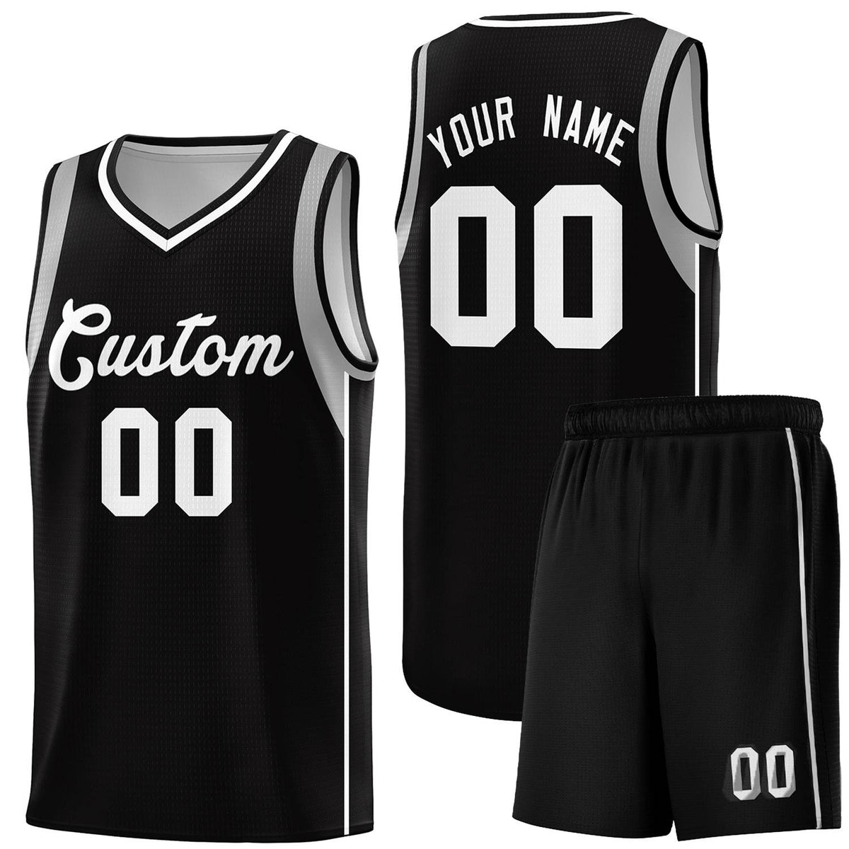 Custom Black White-Gray Sleeve Color Blocking Classic Sets Sports Uniform Basketball Jersey