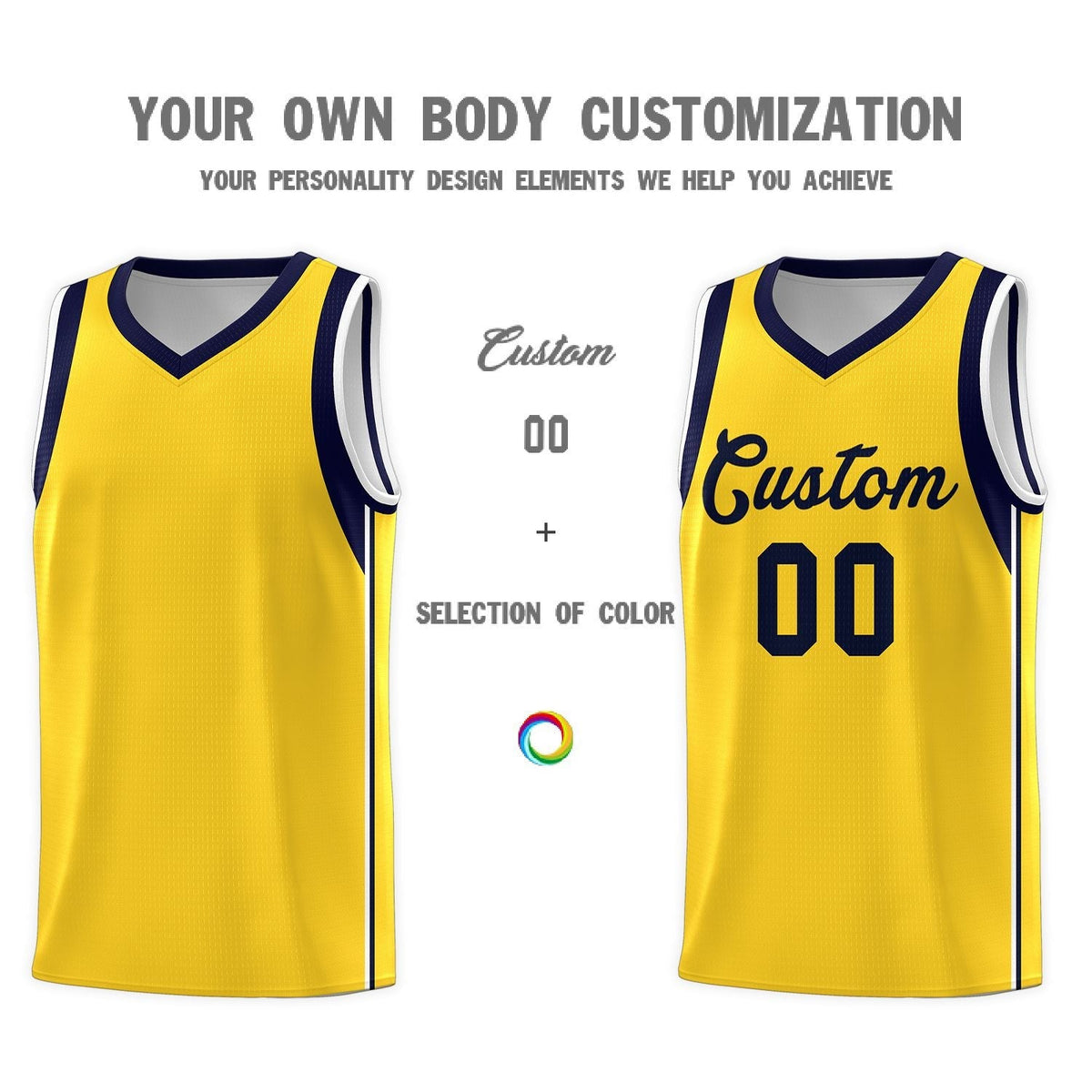 Custom Gold Navy Sleeve Color Blocking Classic Sets Sports Uniform Basketball Jersey Limited