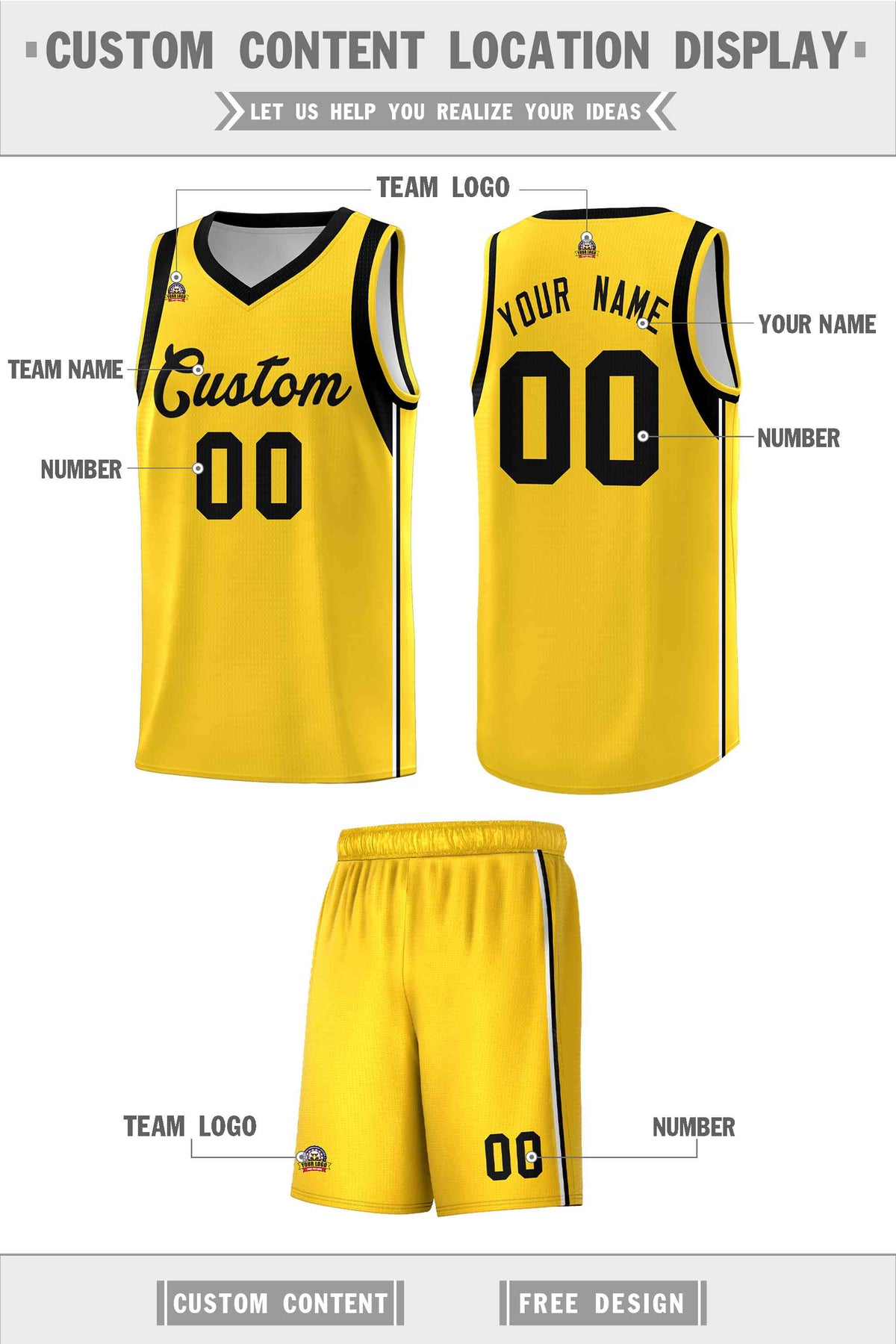 Custom Gold Black Sleeve Color Blocking Classic Sets Sports Uniform Basketball Jersey Limited