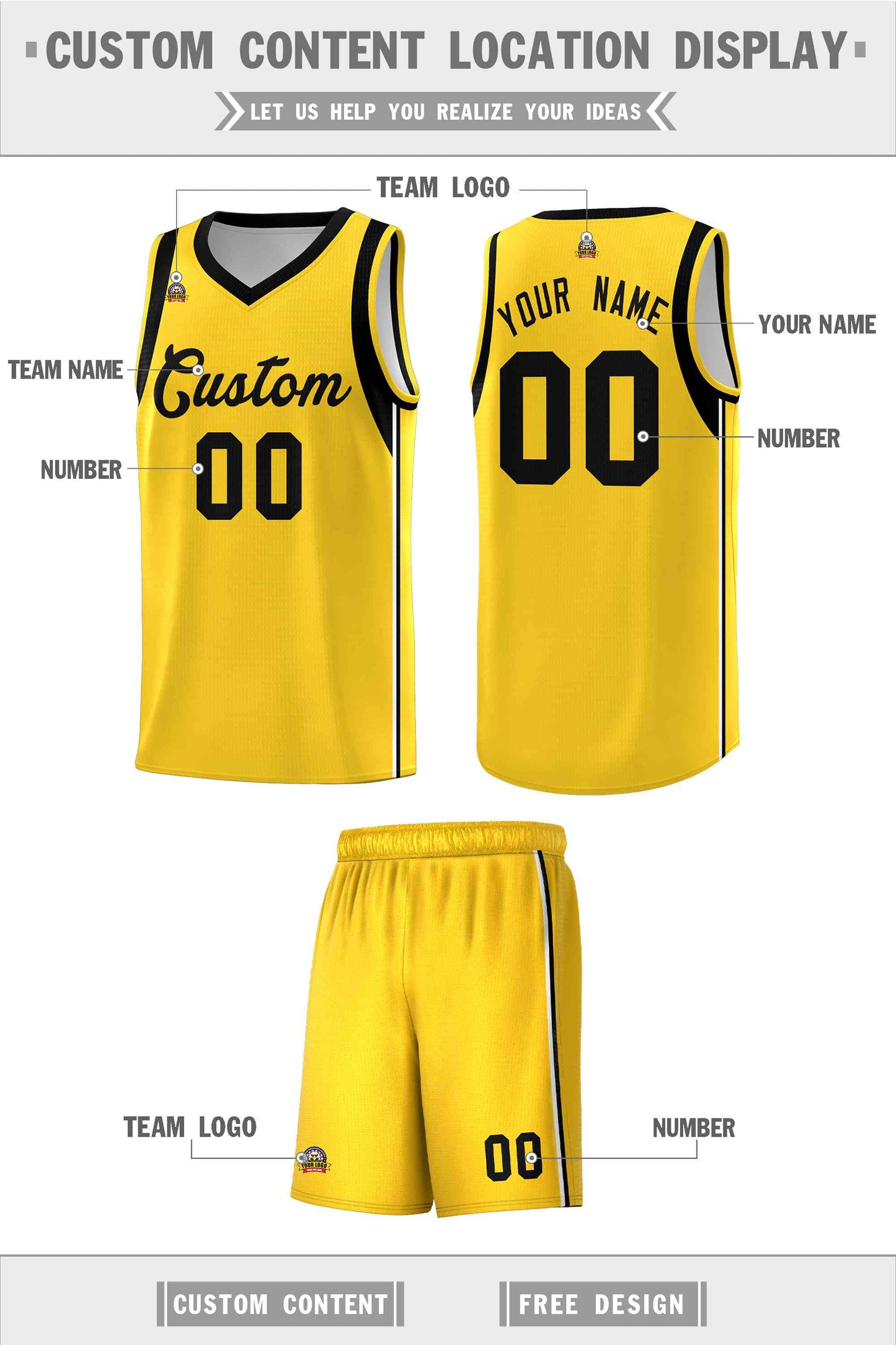 Custom Gold Black Sleeve Color Blocking Classic Sets Sports Uniform Basketball Jersey Limited