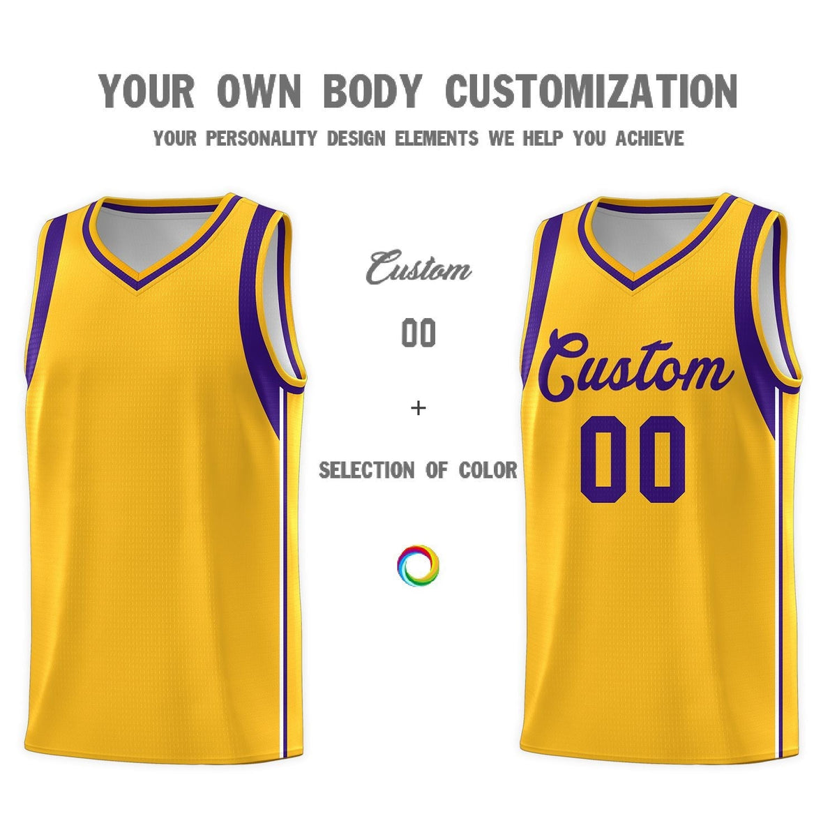Custom Gold Purple Sleeve Color Blocking Classic Sets Sports Uniform Basketball Jersey Limited
